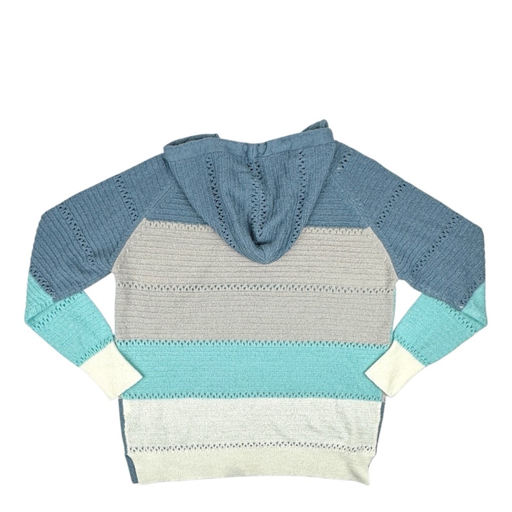 Women's Lightweight Color Block Hooded Sweater Large Knit Eyelet Pullover Soft - Picture 10 of 16